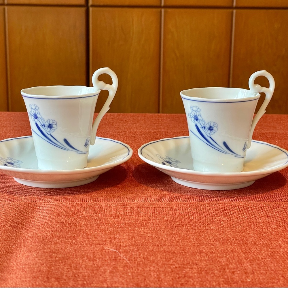 Blue Orchid Demitasse / Espresso Cups & Saucers Pair by Tachikichi
